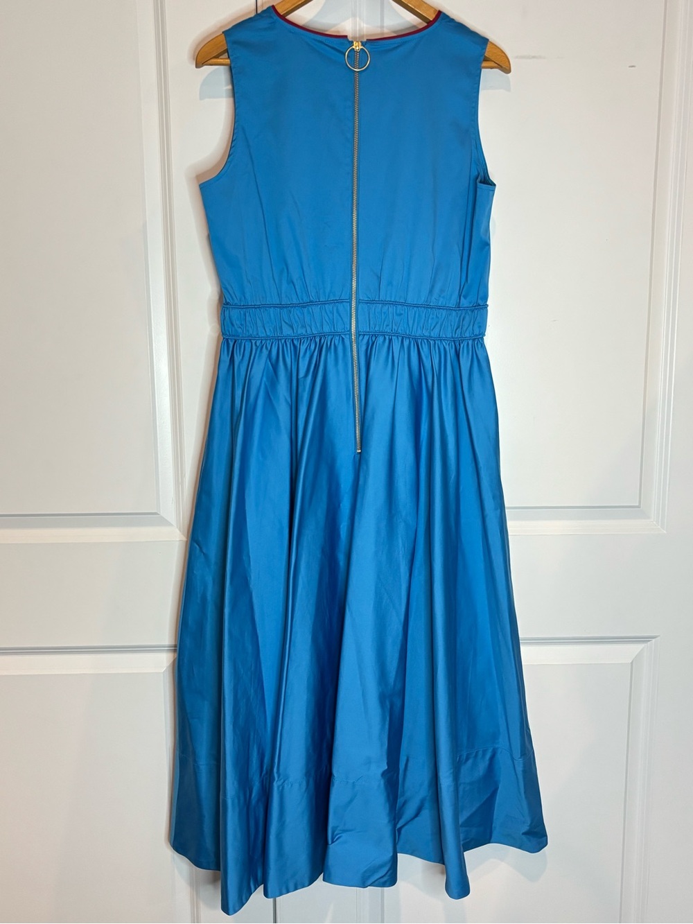 Roksanda Collective Vibrant Blue Red Trim V-neck Sleeveless Flare Midi Dress 8 - Picture 7 of 13